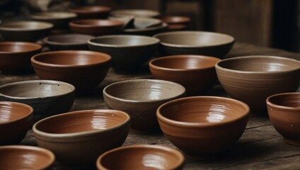 Set of recently made clay bowls