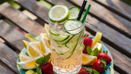 Summer drink with cucumber and lime
