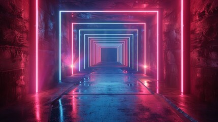 Neon Lights In A Futuristic Corridor