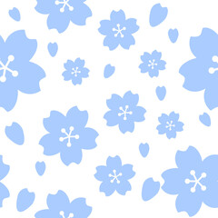 blue cherry blossom seamless repeat pattern