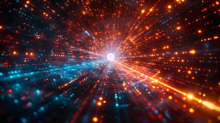 Naklejka premium Digital data streams and light trails