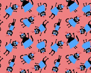 Halloween animals seamless cats and pumpkins pattern for wrapping paper