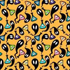 Halloween cartoon seamless poison bottle and ghost pattern for wrapping paper