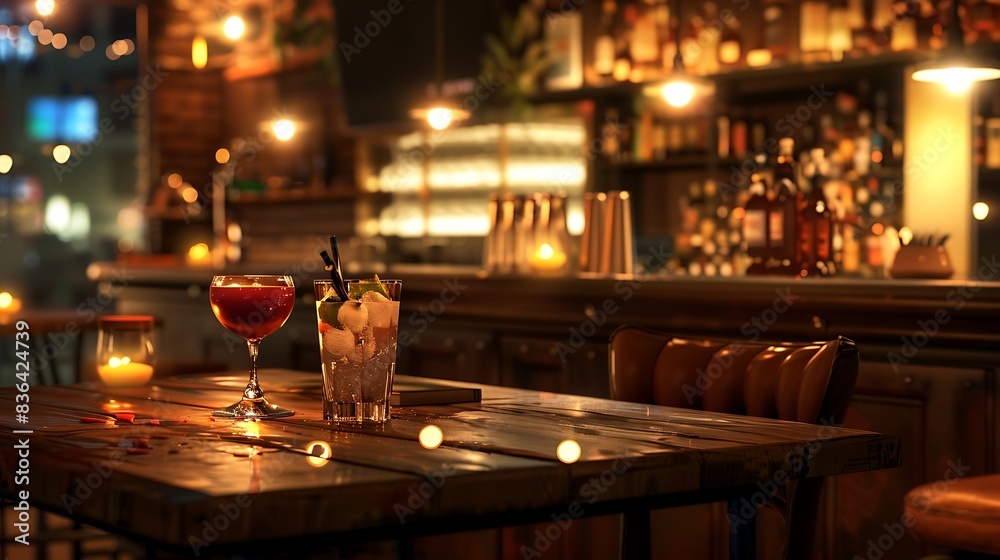 Canvas Prints intimate bar table with drinks and warm lighting, inviting scene.