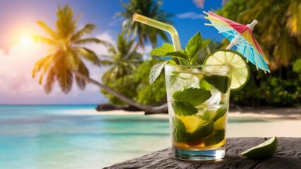 Cocktail mojito on beach