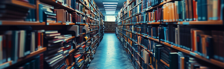 Obraz premium background of a library corridor full of books