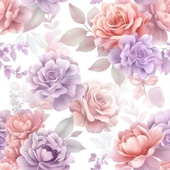 floral purple and pink flower pattern seamless wallpaper design illustration
