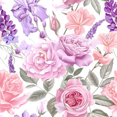 floral purple and pink flower pattern seamless wallpaper design illustration
