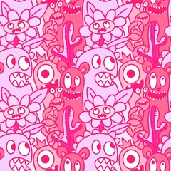 Fototapeta premium Cartoon doodle Halloween aliens seamless monster pattern for wrapping paper