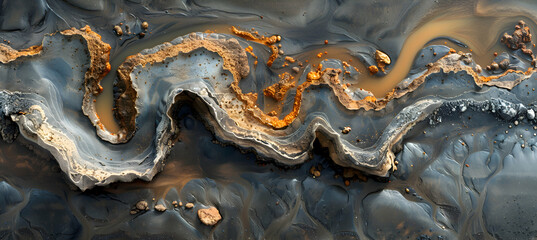 Fototapeta premium A close-up of nature tidal flat mud patterns, the intricate designs created by the tides captured in stunning detail