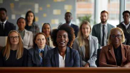 a  of a legal aid clinic with attorneys providing free consultations to individuals affected by racial discrimination, showcasing a diverse range of clients and volun