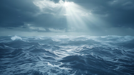 Divine light pierces the stormy sea