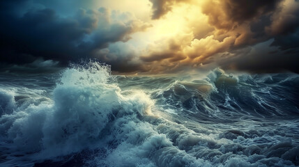 The tempestuous sea under a golden sky