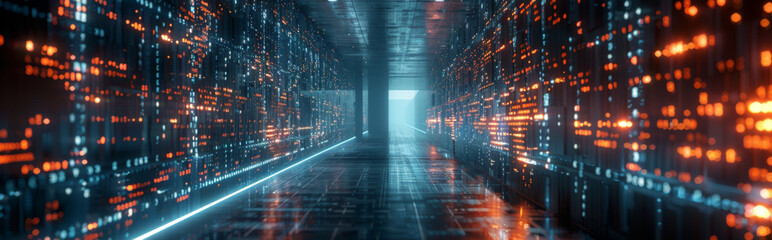 Naklejka premium panorama abstract background of a binary code tunnel