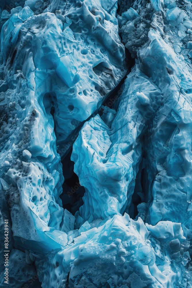 Poster a close-up shot of a large piece of ice with intricate cracks and edges