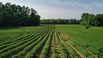 Peanut plantation fields with trees in the background