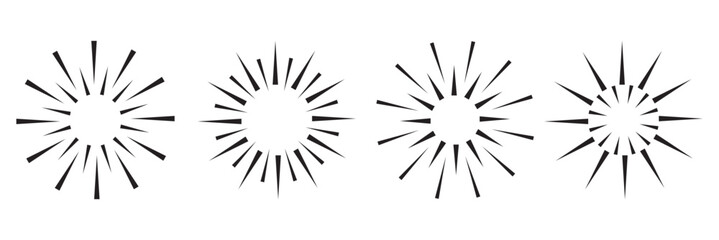 Sunburst design elements collection. Circular beams vector. Sun rise light round decoration elements. Vector illustration. Abstract line circle vector background. Sunburst radial stripes vector icons