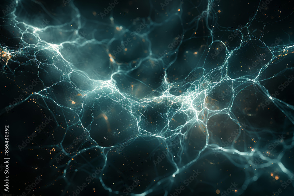 Poster an intricate web of glowing lines against a dark background. concept of technology and digital netwo