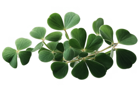 This image showcases a cluster of lucky four-leaf clovers on a transparent, png,white background suitable for various themes