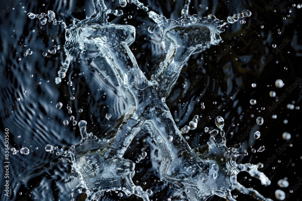 Poster A close-up shot of water droplets splashing on a black surface, great for use in design and visual projects