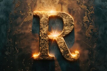 A close-up shot of a lit up golden letter R