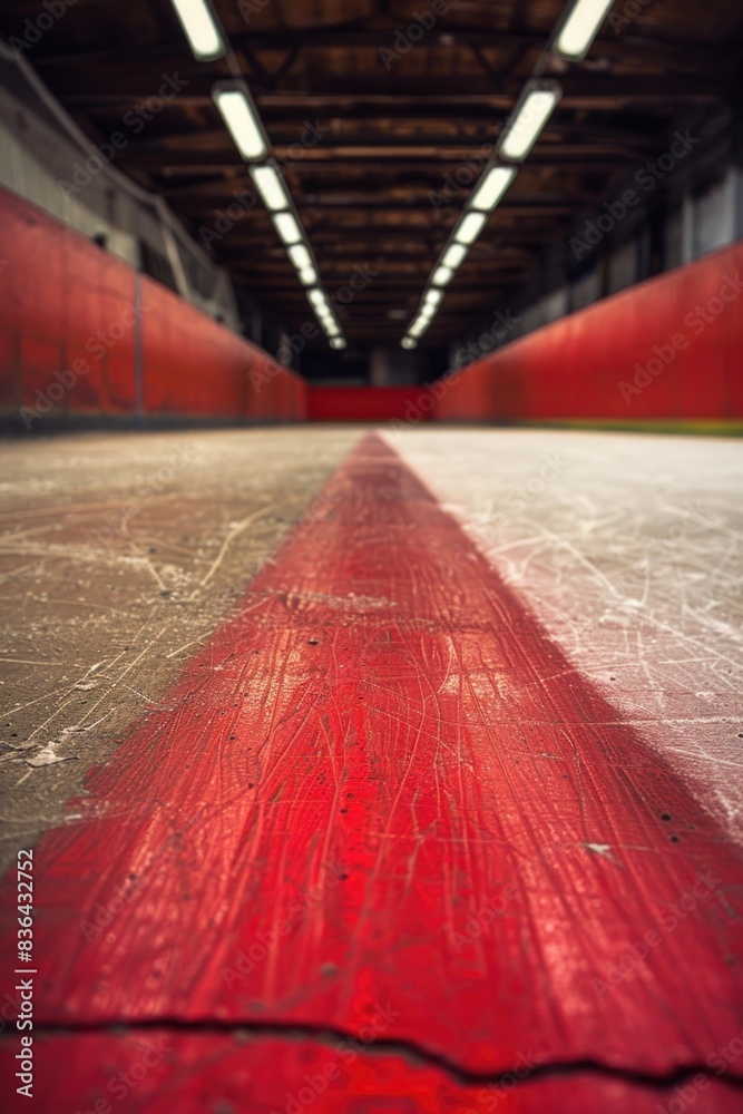 Poster A red painted floor in an abandoned or vacant building, suitable for use as a background or setting