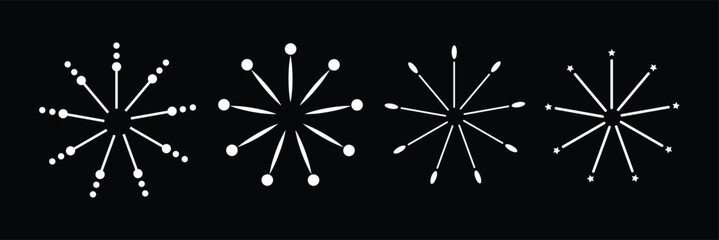 Set of vintage hand drawn sunburst rays design elements, explosion, fireworks black rays, vector illustration eps 10,