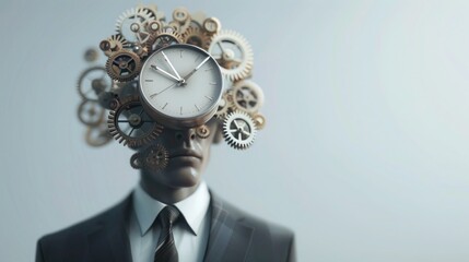 Time management concept. man with clock instead of a head
