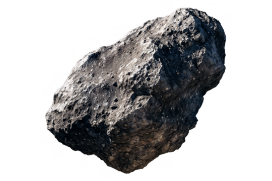 Detailed image of a rocky asteroid floating, ideal for space-related concepts It is in png format with a transparent, white background