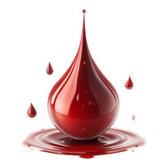 Obraz premium Single Red Liquid Drop Falling Into A Pool On A Transparent Background