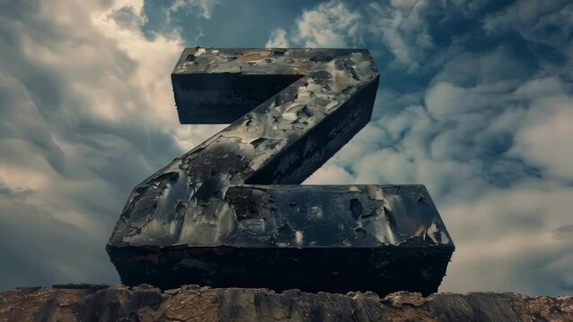 A close-up image of a large black letter Z sitting atop a pile of dirt.