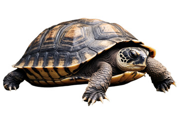 Obraz premium A solitary tortoise with textured shell, png, posed on a transparent white background for wildlife themes