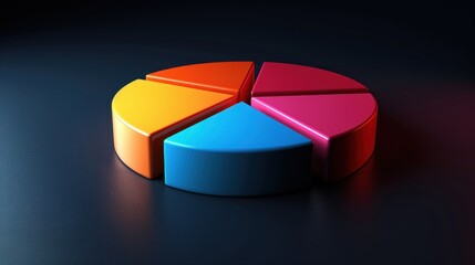 Obraz premium Minimalist pie chart with sections illuminated based on market share.