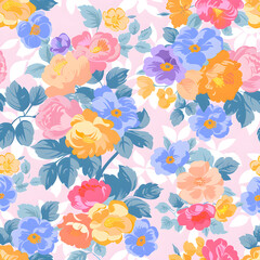 Obraz premium floral garden bloom flower pattern seamless wallpaper design illustration ornament decor