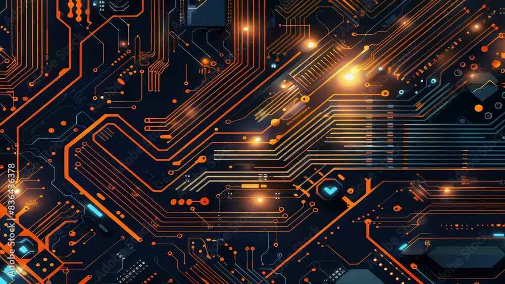 Poster a detailed view of electronic components and wires on a circuit board.