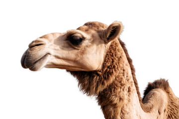 Obraz premium Close-up of a camel head with detailed features on a transparent, white background, png, suitable for educational uses