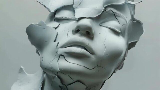 Close-up shot of a sculpture featuring a woman's face.