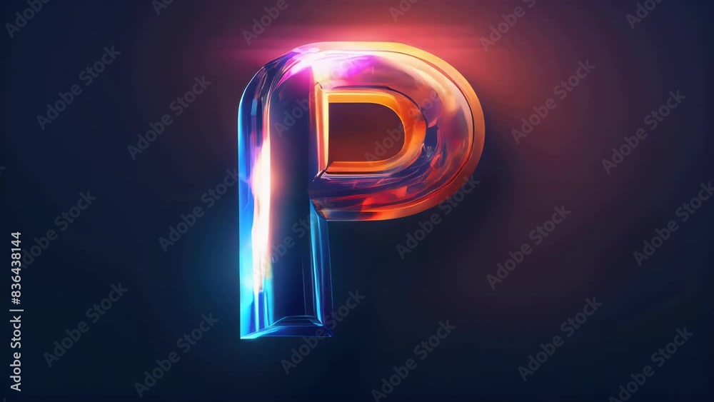Poster A close-up shot of a neon letter 'P' on a dark background, perfect for use in promotional materials or design projects.