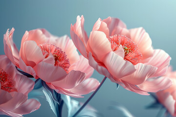 Soft pink peonies gently overlapping against a pastel background. Concept of elegance and delicacy. Generative Ai.