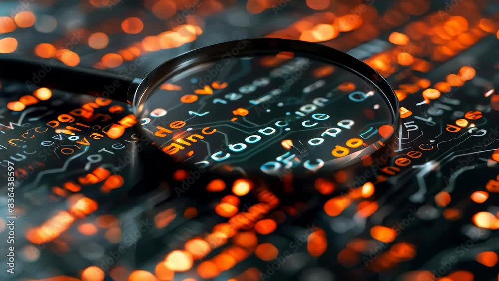 Aufkleber A close-up shot of a magnifying glass placed on top of a computer keyboard, ideal for usage as an icon or illustration in digital media.