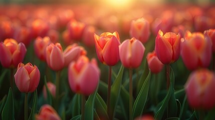 A Dutch field filled with tulips in the spring.