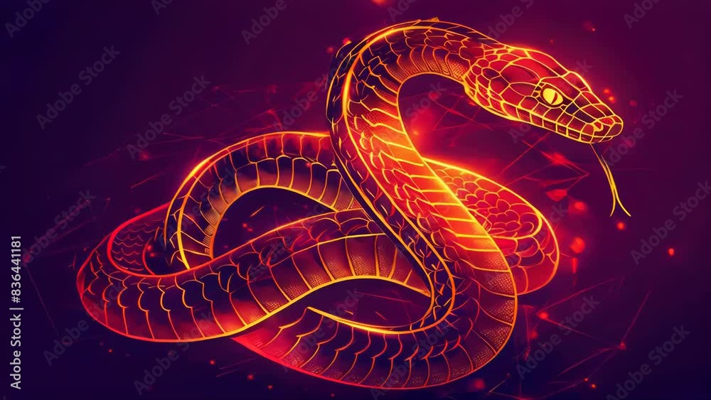 Poster a close-up view of a glowing snake on a dark background, with an eerie glow illuminating the surroun