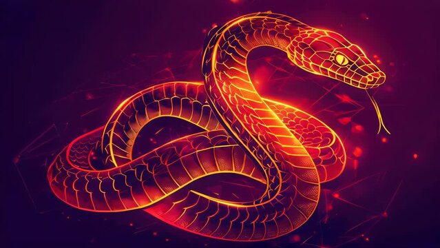 A close-up view of a glowing snake on a dark background, with an eerie glow illuminating the surrounding area.