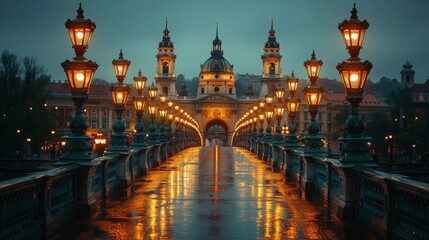 Fototapeta premium The Liberty Bridge at dusk in Budapest, Hungary - May 1, 2018