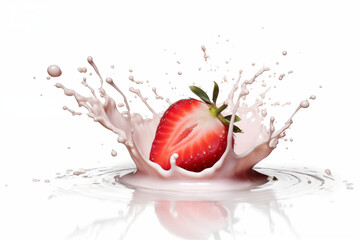 strawberry with milk splash isolated on white background