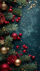 Christmas background festive. Christmas background with xmas tree and sparkle bokeh lights. Merry christmas card. Winter holiday theme. Happy New Year. Space for text.