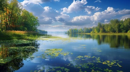 Fototapeta premium A Large Body of Water With Lots of Lillies Floating on Top of It - Generative AI