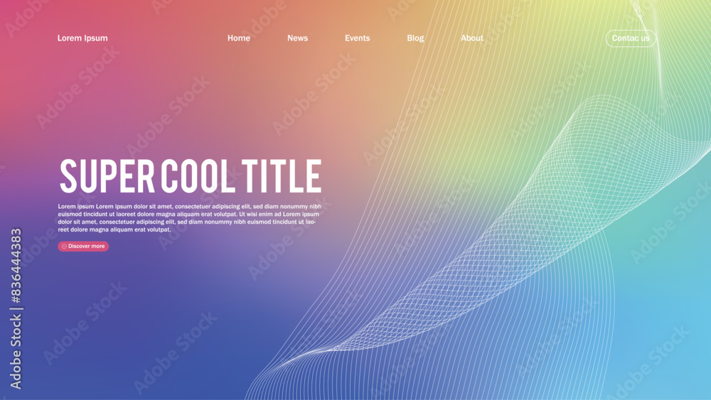 Wall mural landing page abstract design. template for website or app. colorful abstract minimal wave