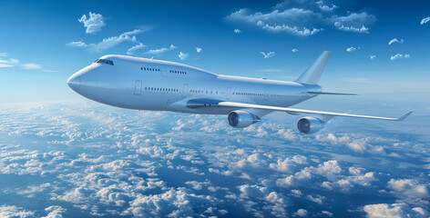 Plane flying in the sky. Passengers and tourists go travelling on vacation.