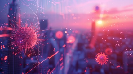 A close up of a virus with some red and pink lights, AI - Powered by Adobe